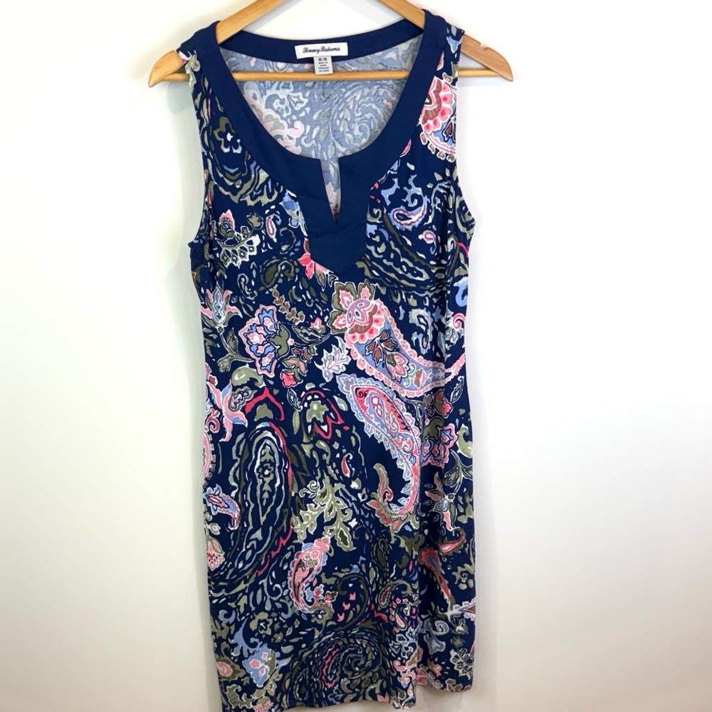 Tommy Bahama Paisley Dress - Navy and Pink size M - Picture 2 of 6